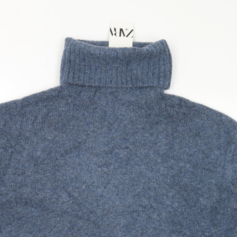 Zara Womens Blue Roll Neck Acrylic Pullover Jumper Size M - M/L