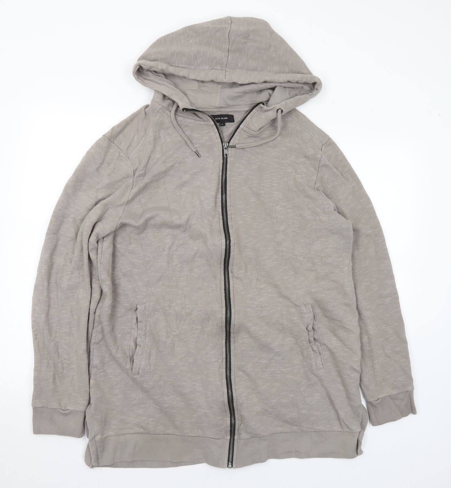 River Island Mens Grey Cotton Full Zip Hoodie Size L