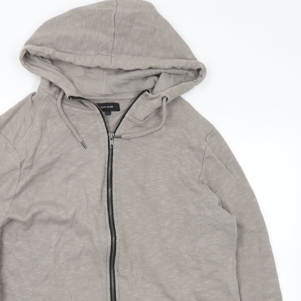 River Island Mens Grey Cotton Full Zip Hoodie Size L