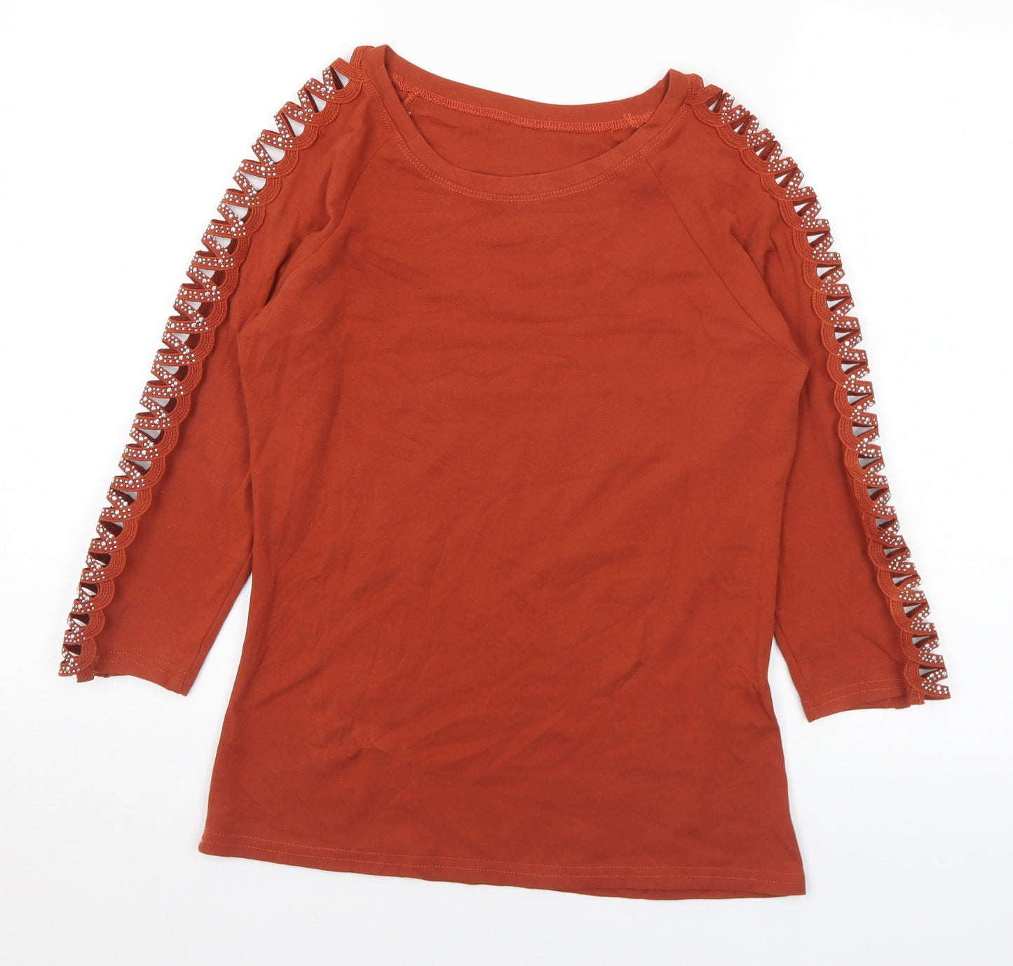 Preworn Womens Brown Polyester Basic T-Shirt Size M Round Neck