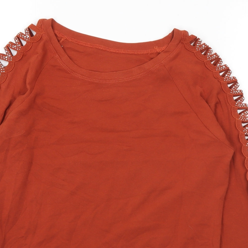 Preworn Womens Brown Polyester Basic T-Shirt Size M Round Neck