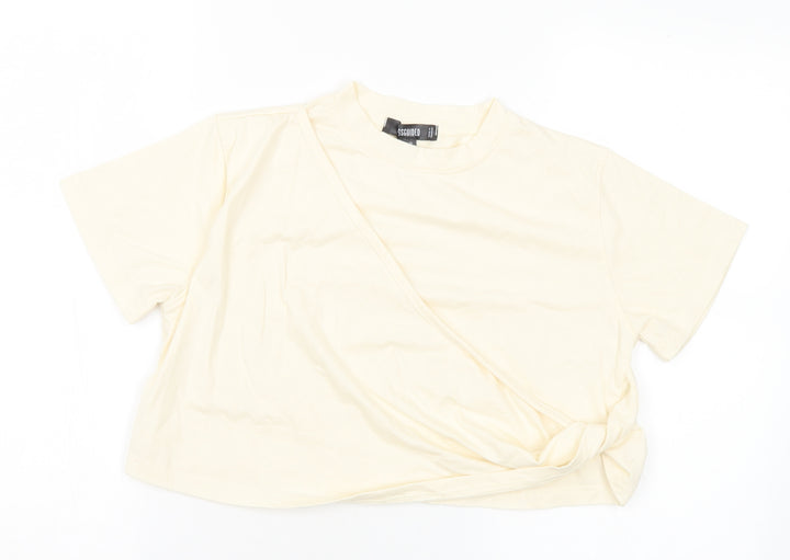 Missguided Womens Ivory Polyester Cropped T-Shirt Size 10 Crew Neck