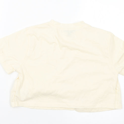 Missguided Womens Ivory Polyester Cropped T-Shirt Size 10 Crew Neck