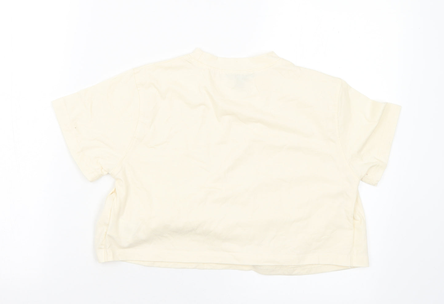 Missguided Womens Ivory Polyester Cropped T-Shirt Size 10 Crew Neck