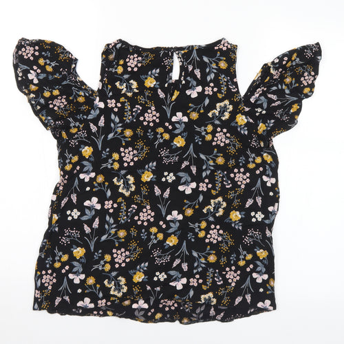 New Look Womens Multicoloured Floral Viscose Basic Blouse Size 12 Round Neck