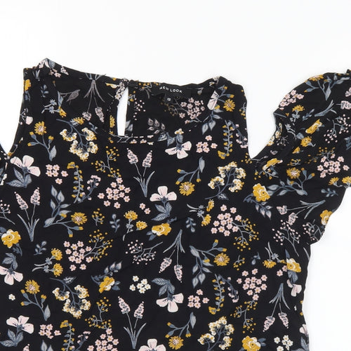 New Look Womens Multicoloured Floral Viscose Basic Blouse Size 12 Round Neck