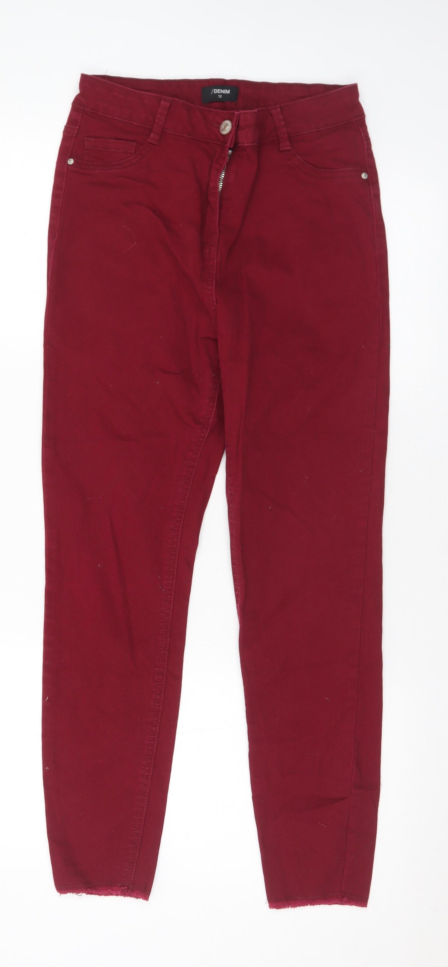 Matalan Womens Red Cotton Skinny Jeans Size 12 L26 in Regular Button