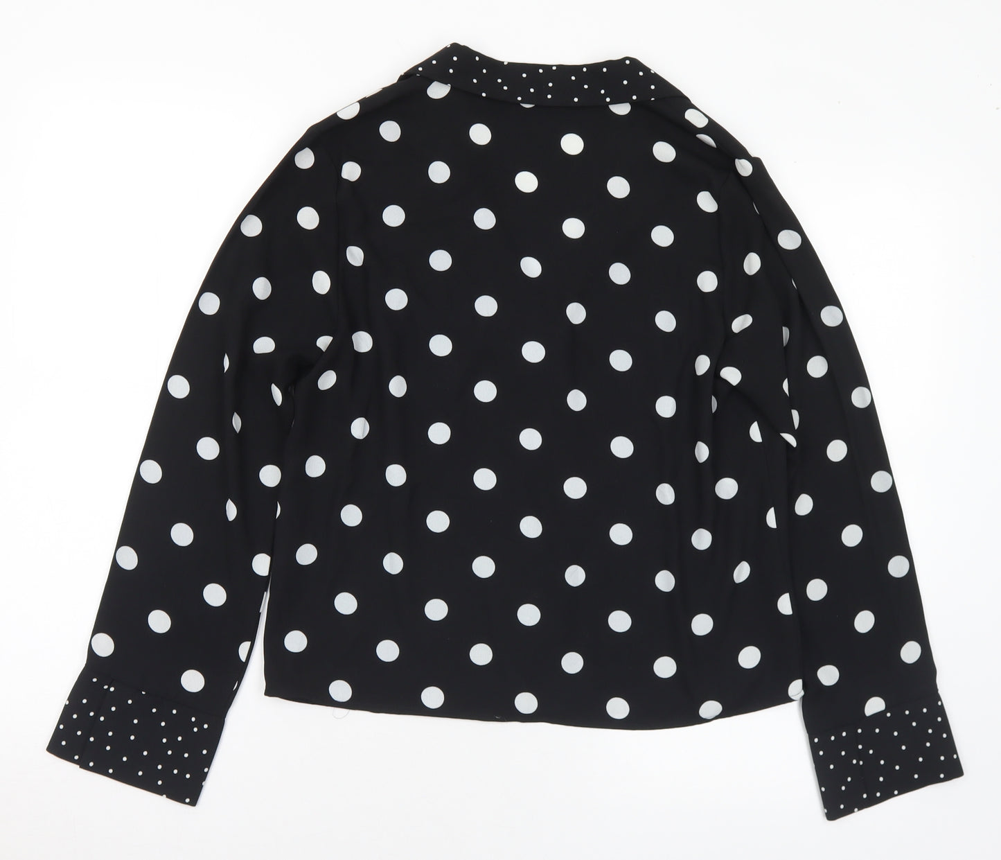 New Look Womens Black Polka Dot Polyester Basic Blouse Size 10 Collared