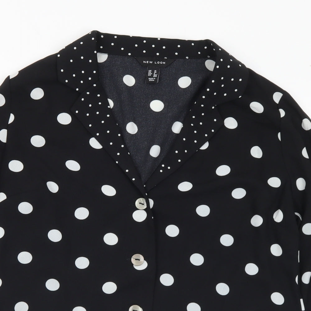 New Look Womens Black Polka Dot Polyester Basic Blouse Size 10 Collared