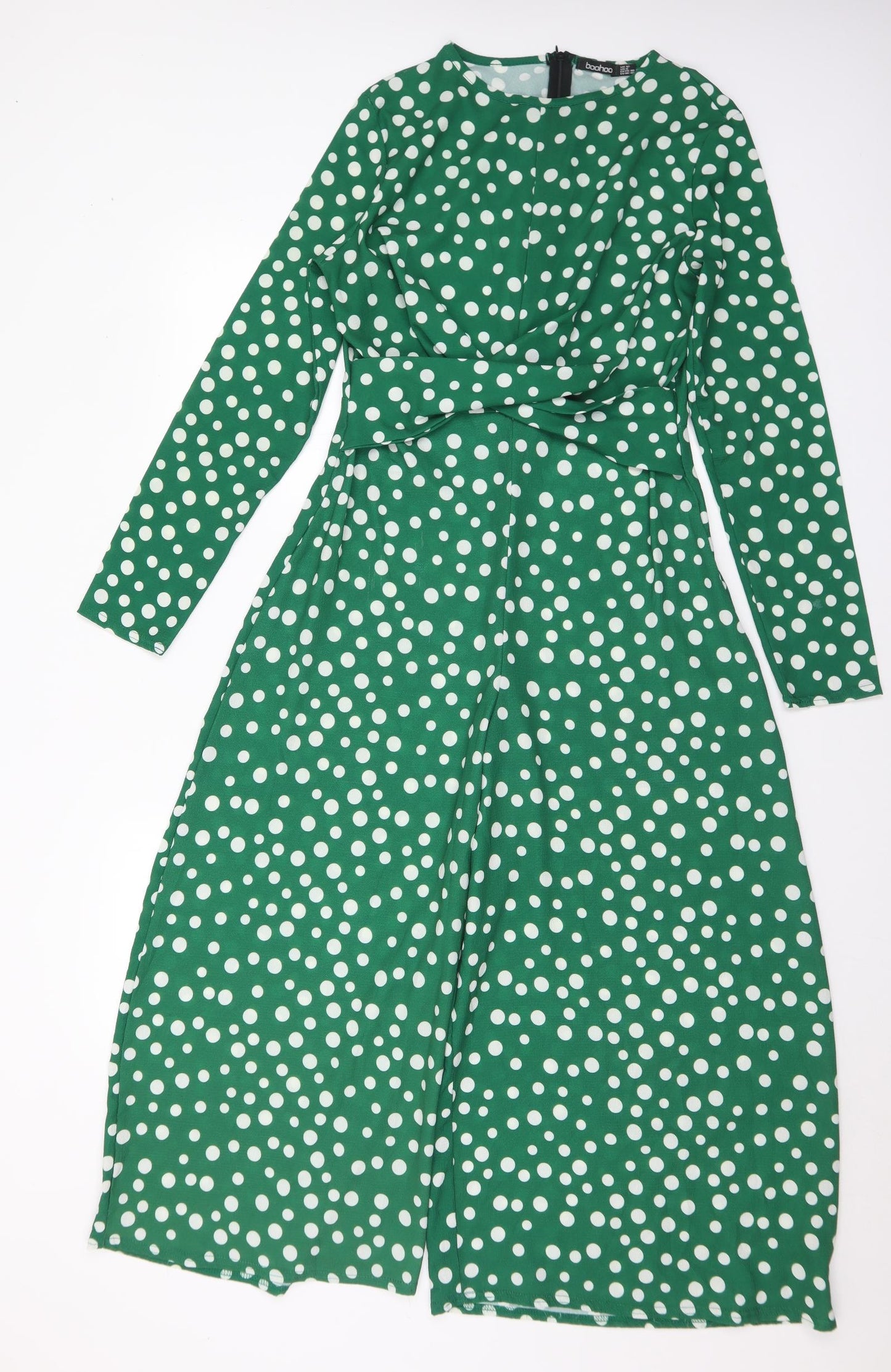 Boohoo Womens Green Polka Dot Viscose Jumpsuit One-Piece Size 12 Zip