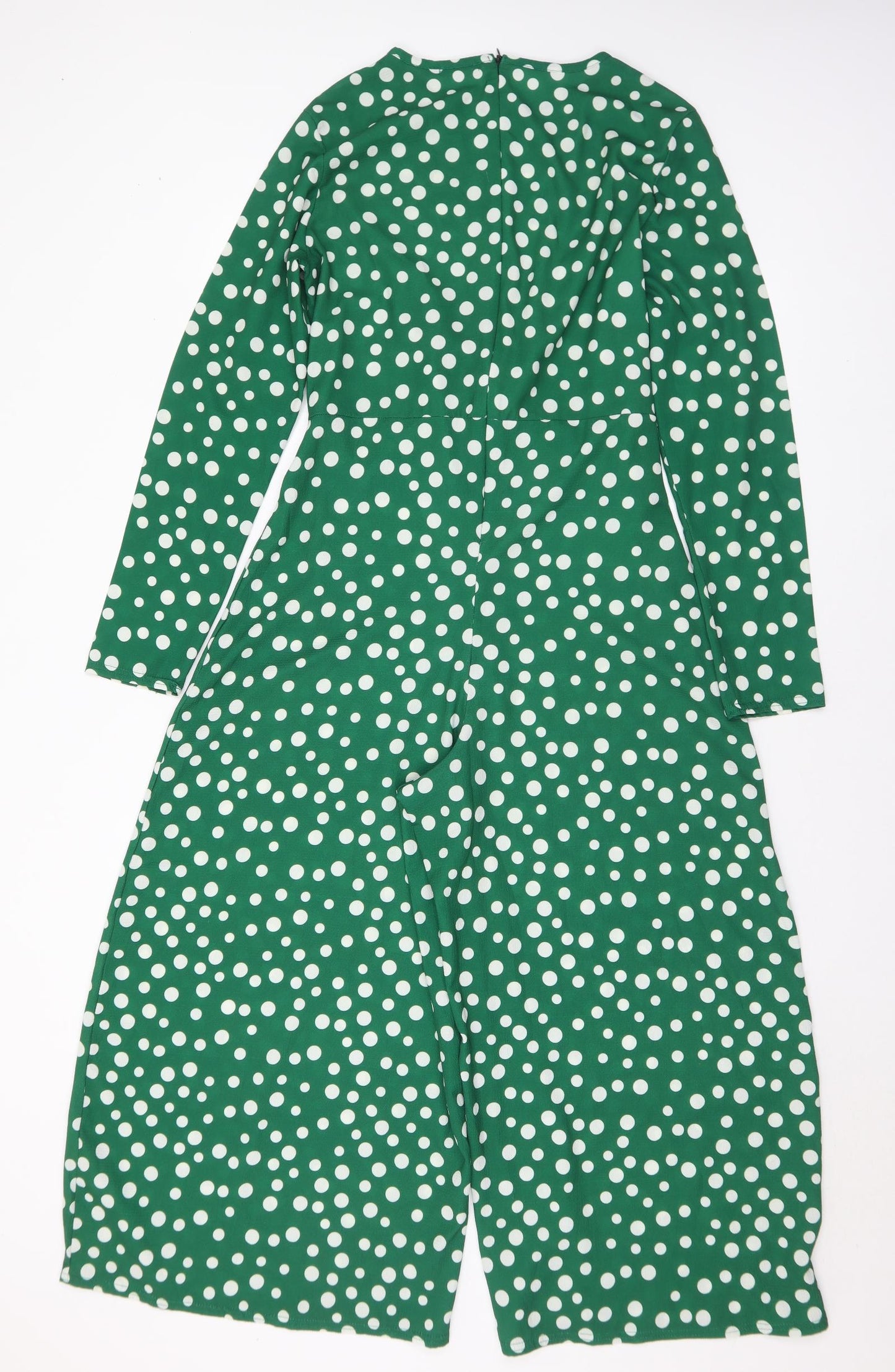 Boohoo Womens Green Polka Dot Viscose Jumpsuit One-Piece Size 12 Zip