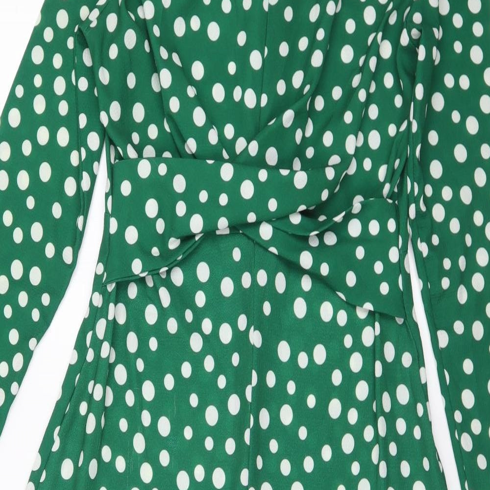 Boohoo Womens Green Polka Dot Viscose Jumpsuit One-Piece Size 12 Zip