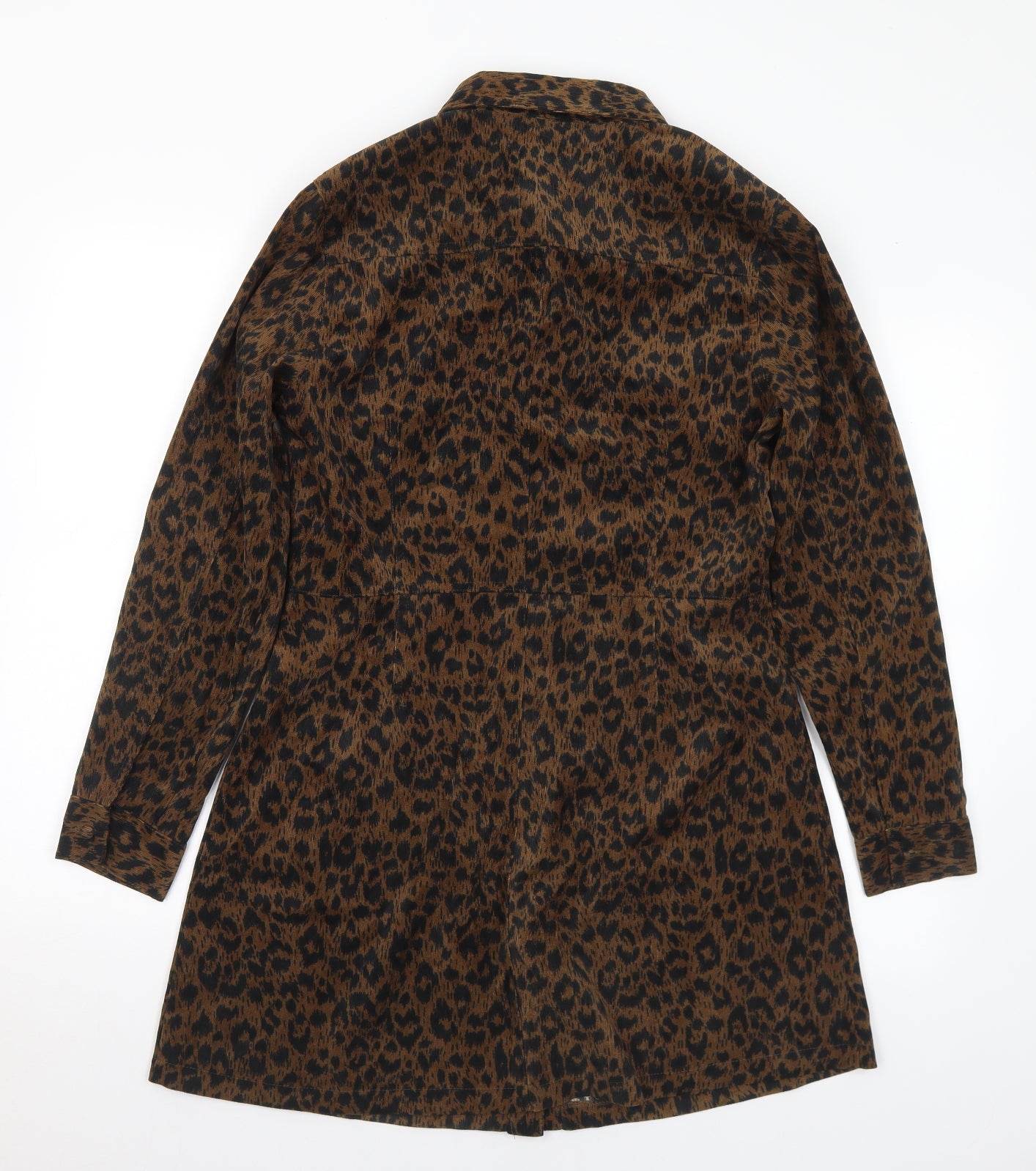 Primark Womens Brown Animal Print Polyester Shirt Dress Size 14 Collared Button