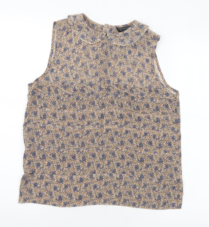 Topshop Womens Multicoloured Floral Polyester Basic Blouse Size 10 Collared