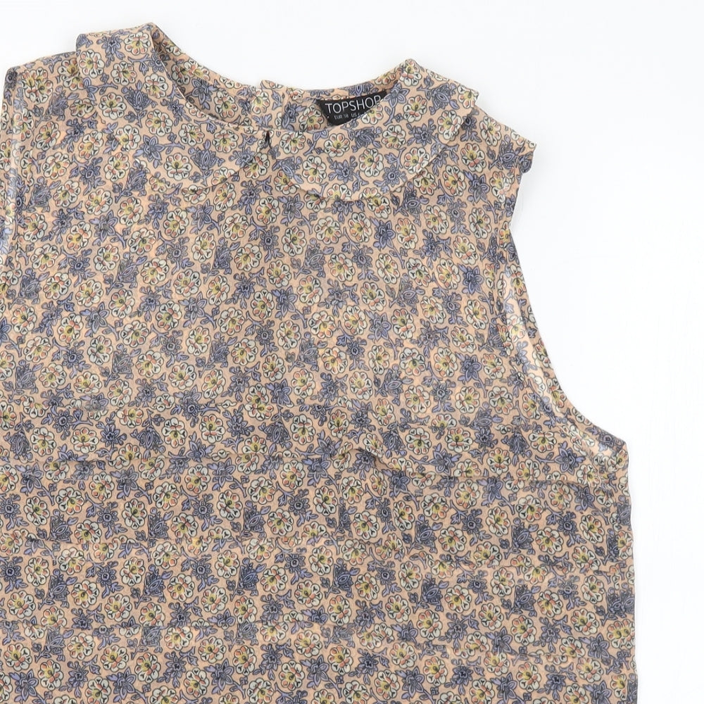 Topshop Womens Multicoloured Floral Polyester Basic Blouse Size 10 Collared