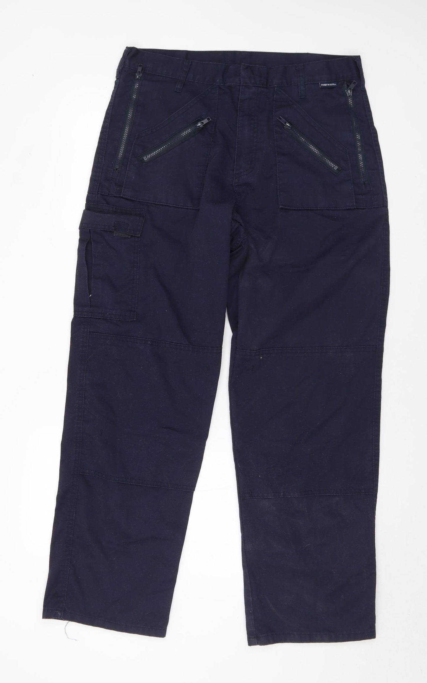 Portwest Mens Blue Polyester Cargo Trousers Size 36 in L31 in Regular Zip