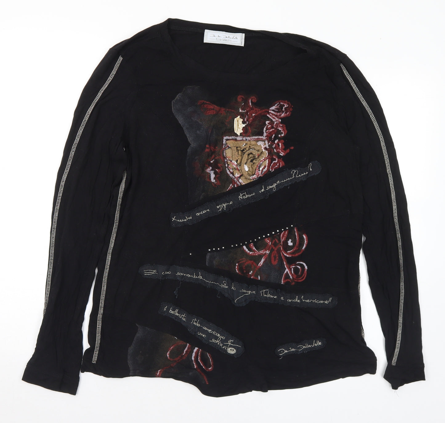Elisa Cavaletti Womens Black Polyester Basic T-Shirt Size L Round Neck