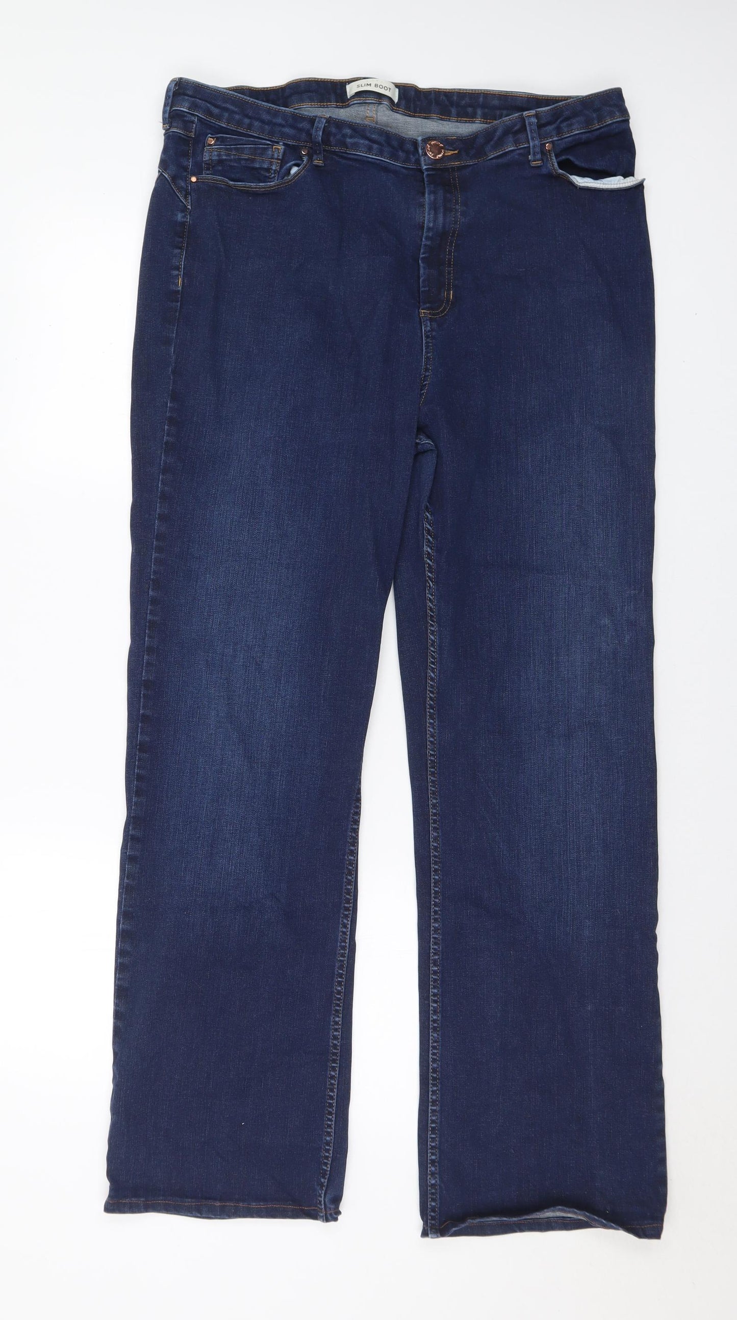 Marks and Spencer Womens Blue Cotton Straight Jeans Size 18 L30 in Regular Button