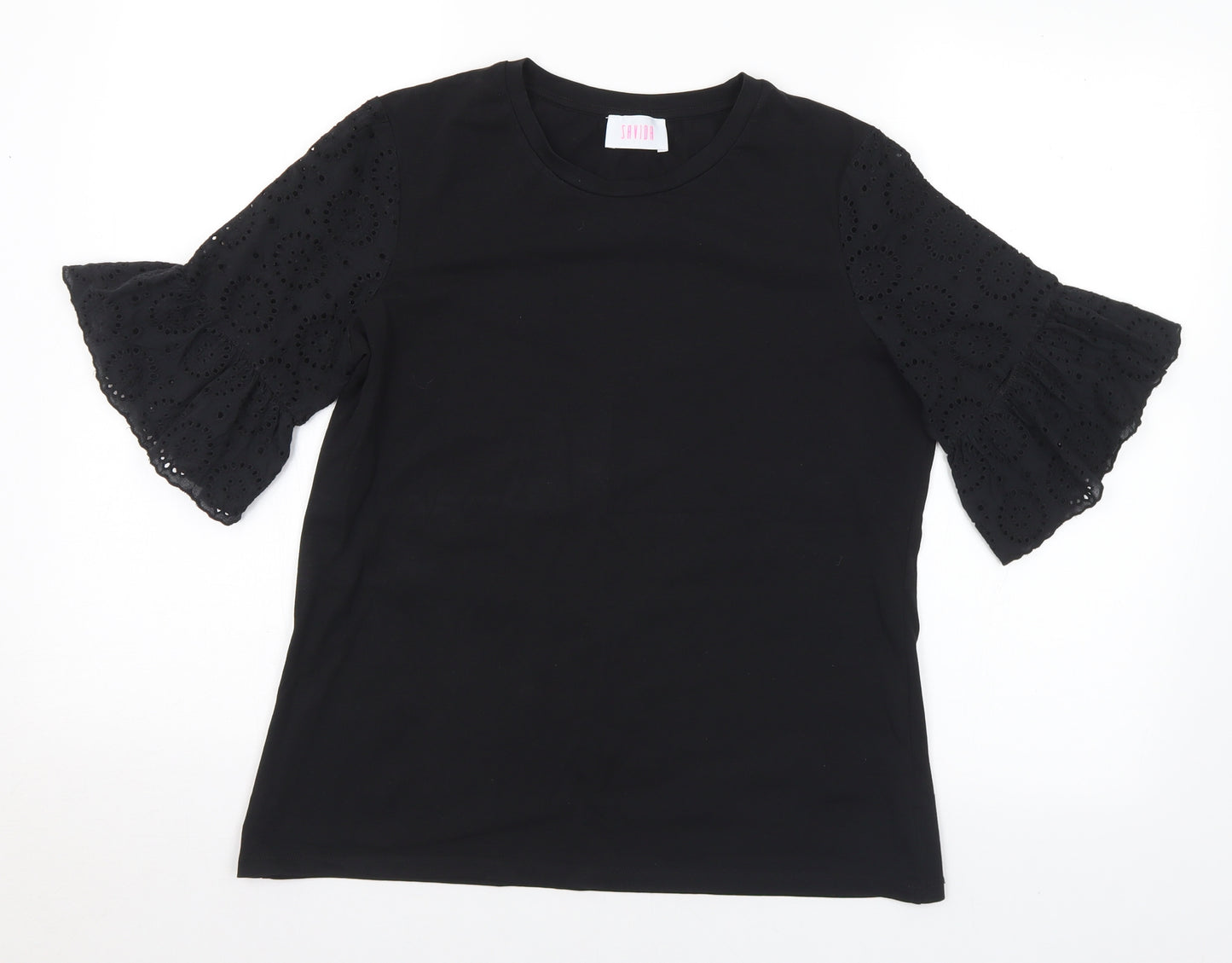 Savida Womens Black Cotton Basic T-Shirt Size M Round Neck