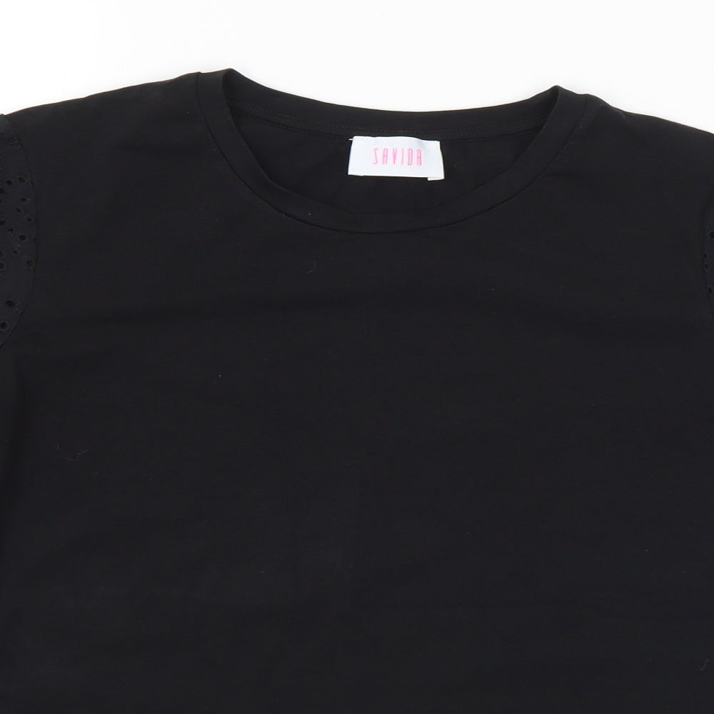 Savida Womens Black Cotton Basic T-Shirt Size M Round Neck
