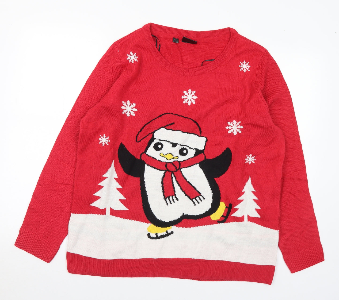 bonprix Womens Multicoloured Round Neck Acrylic Pullover Jumper Size L - Christmas