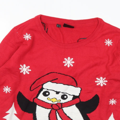 bonprix Womens Multicoloured Round Neck Acrylic Pullover Jumper Size L - Christmas