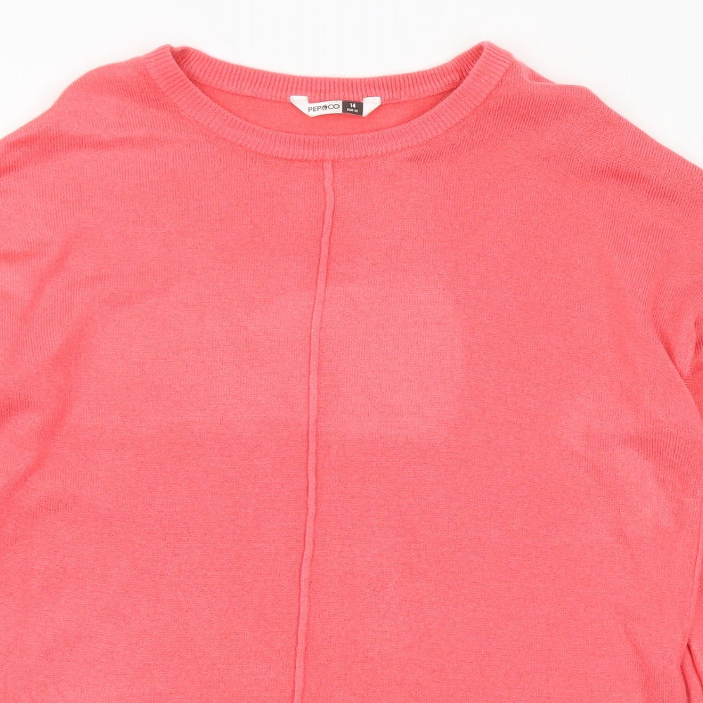 Pep&Co Womens Pink Round Neck Acrylic Pullover Jumper Size 14
