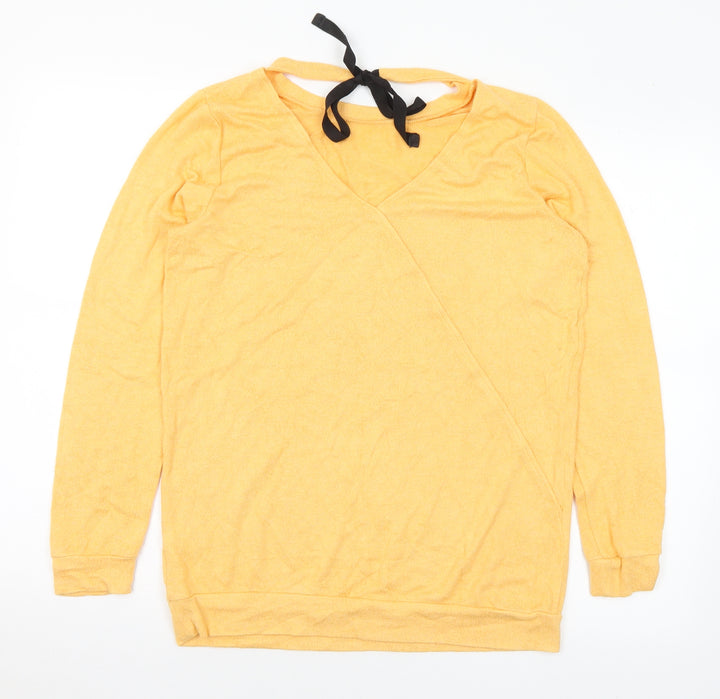 River Island Womens Orange V-Neck Viscose Pullover Jumper Size 10