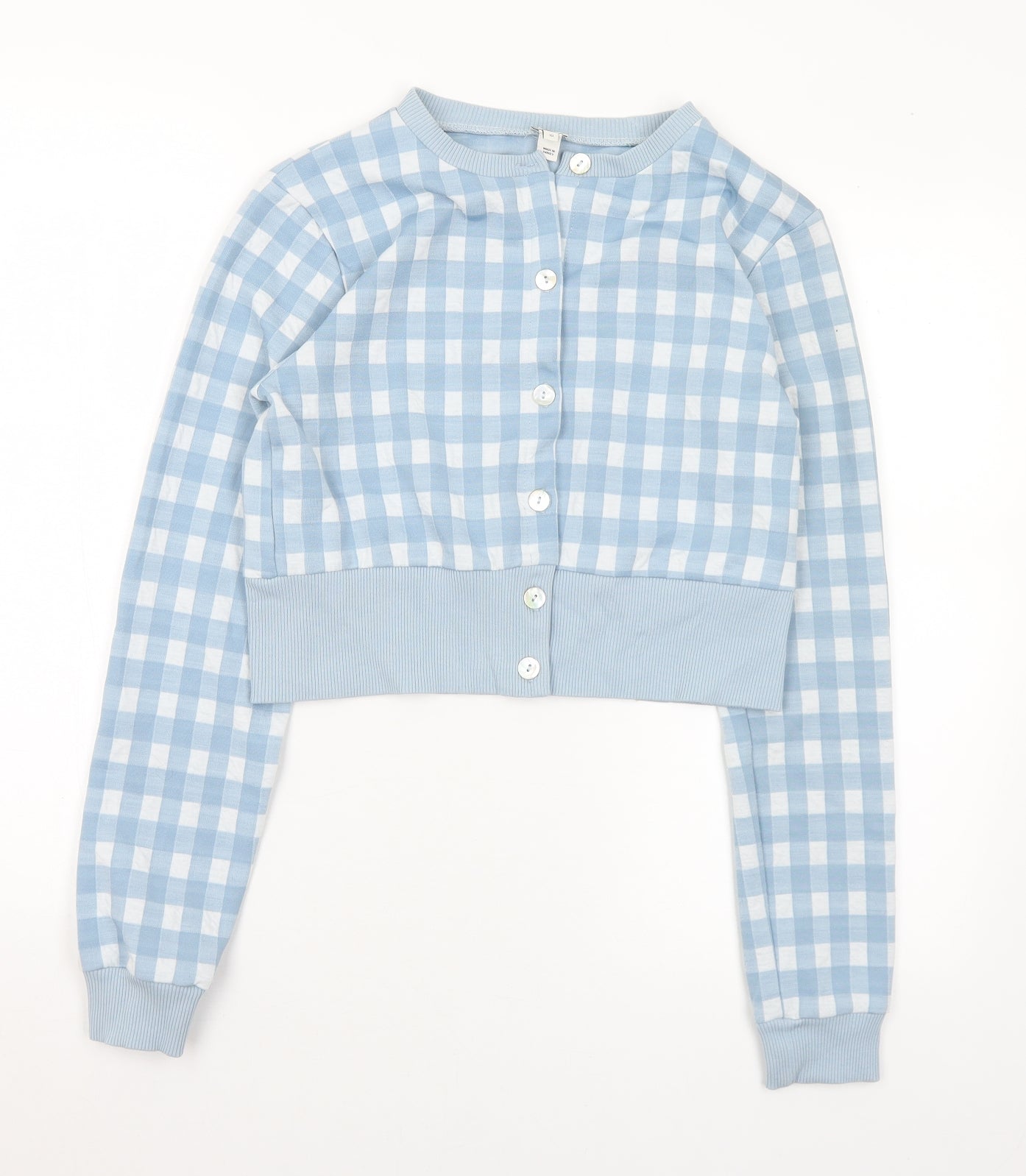 River Islans Womens Blue Check Polyester Cardigan Sweatshirt Size 10 Button - Cropped