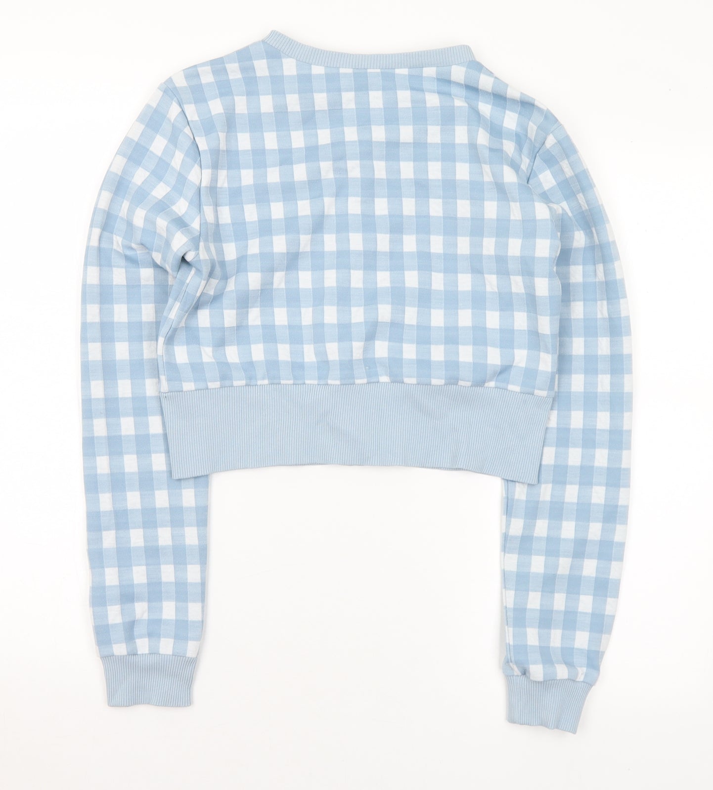 River Islans Womens Blue Check Polyester Cardigan Sweatshirt Size 10 Button - Cropped