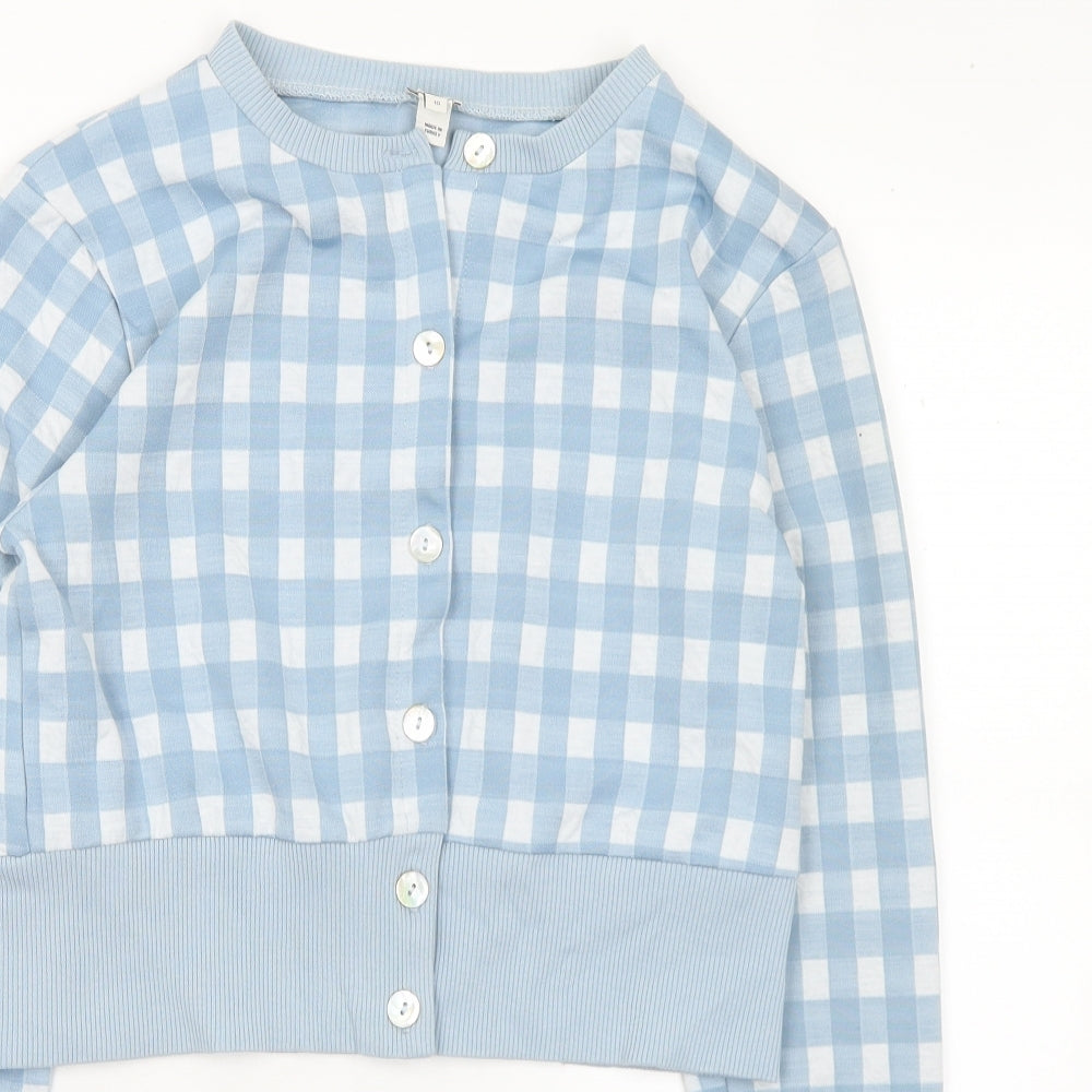 River Islans Womens Blue Check Polyester Cardigan Sweatshirt Size 10 Button - Cropped