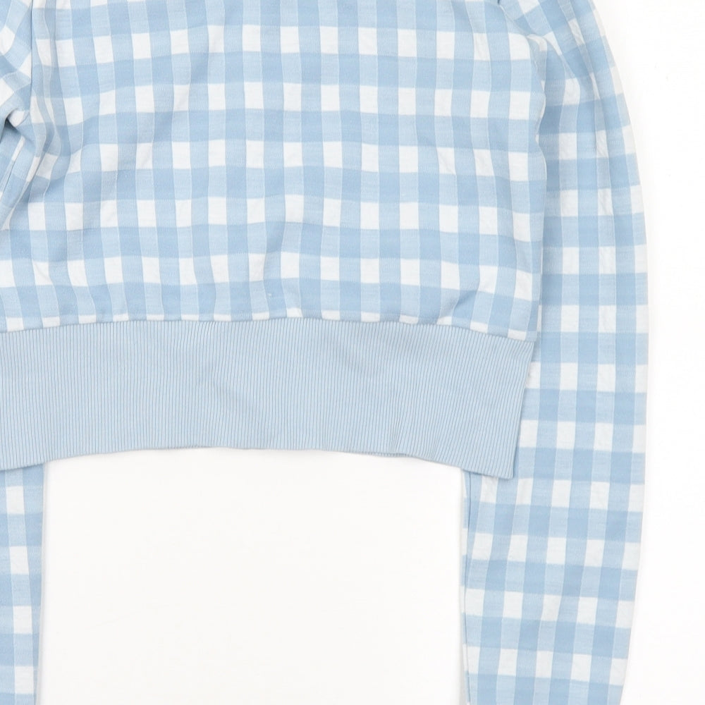 River Islans Womens Blue Check Polyester Cardigan Sweatshirt Size 10 Button - Cropped