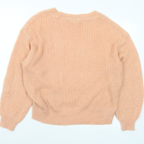 H&M Womens Orange Round Neck Acrylic Pullover Jumper Size S