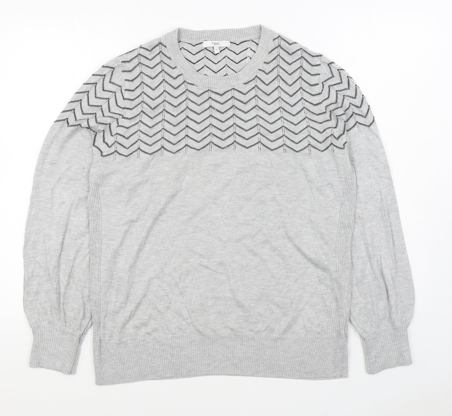 NEXT Womens Grey Round Neck Polyester Pullover Jumper Size 18
