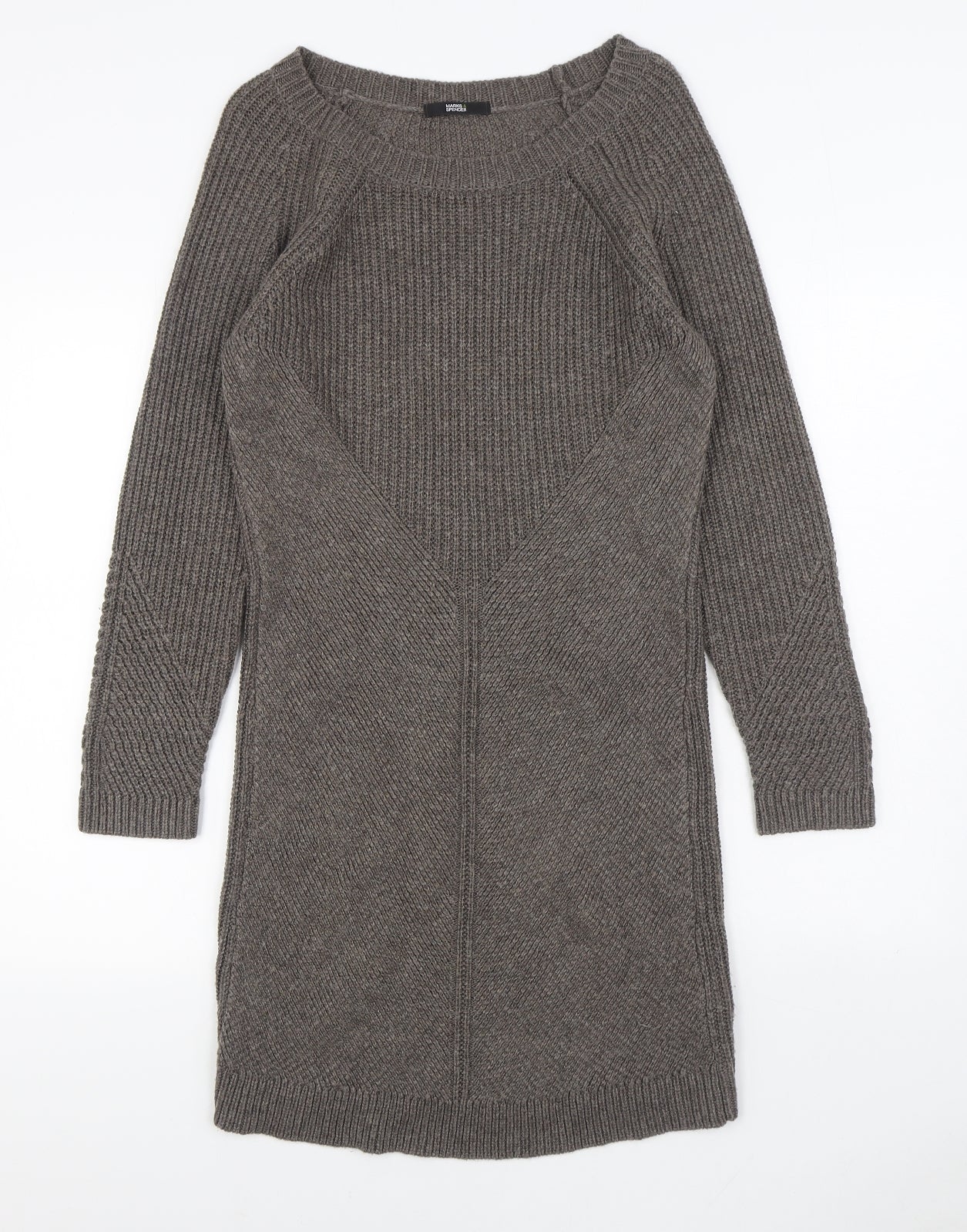 Marks and Spencer Womens Brown Acrylic Jumper Dress Size 12 Boat Neck Pullover