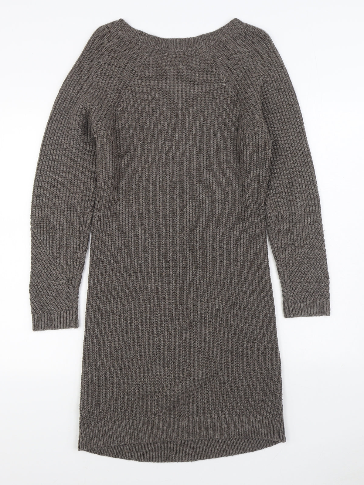 Marks and Spencer Womens Brown Acrylic Jumper Dress Size 12 Boat Neck Pullover