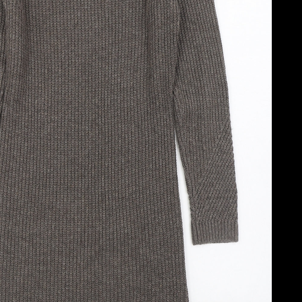 Marks and Spencer Womens Brown Acrylic Jumper Dress Size 12 Boat Neck Pullover