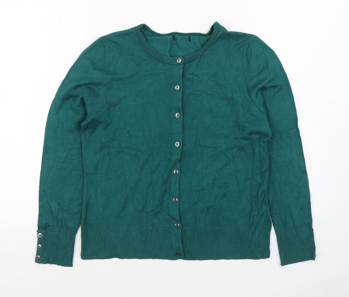 M&Co Womens Green Scoop Neck Viscose Cardigan Jumper Size 14