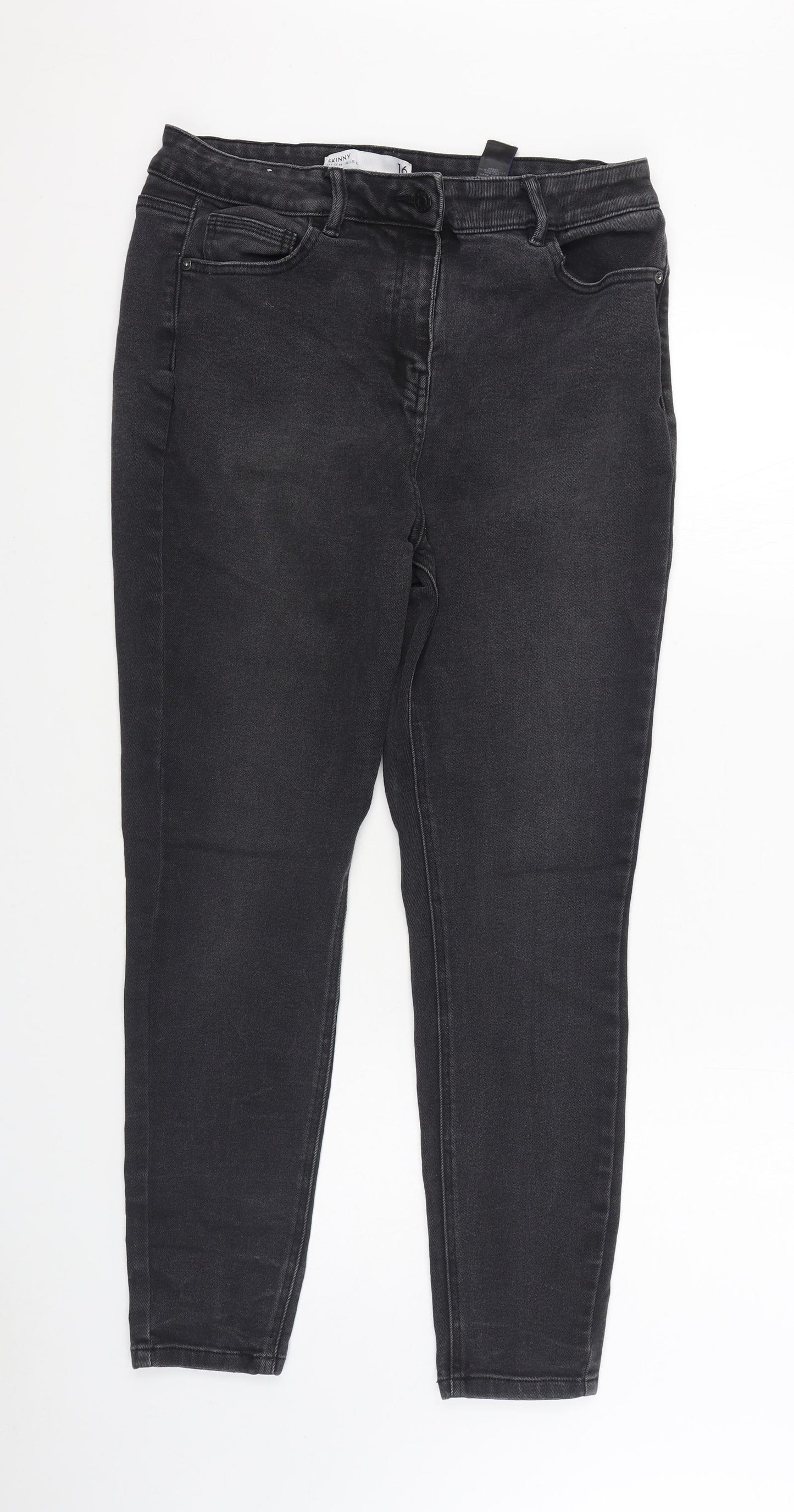 NEXT Womens Black Cotton Straight Jeans Size 16 L28 in Regular Zip