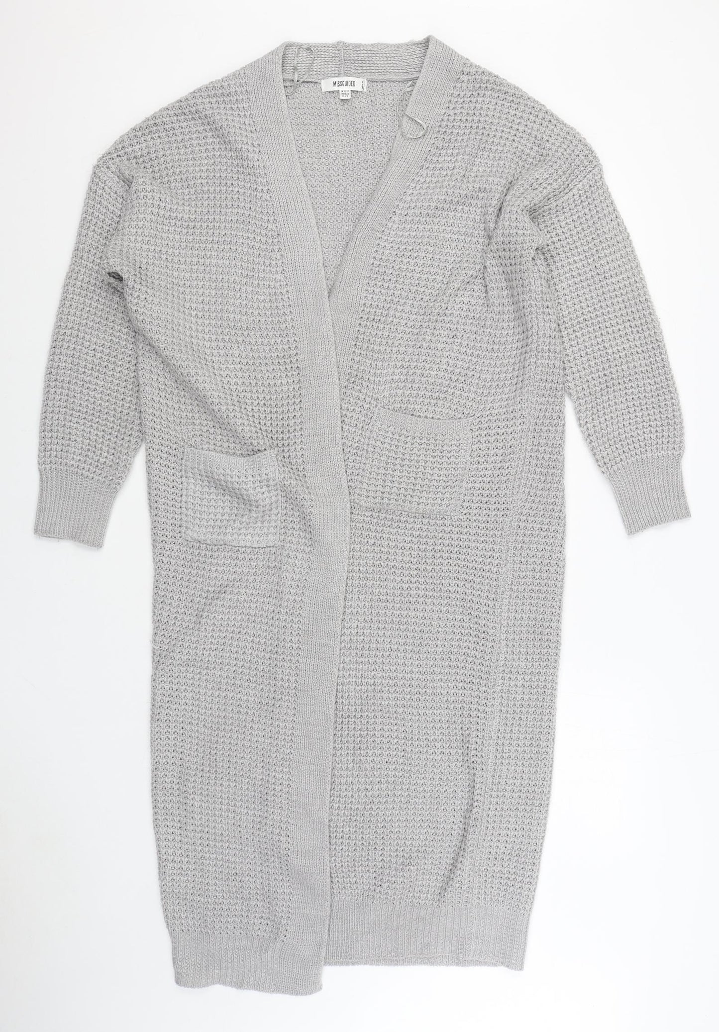 Missguided Womens Grey V-Neck Acrylic Cardigan Jumper Size 10