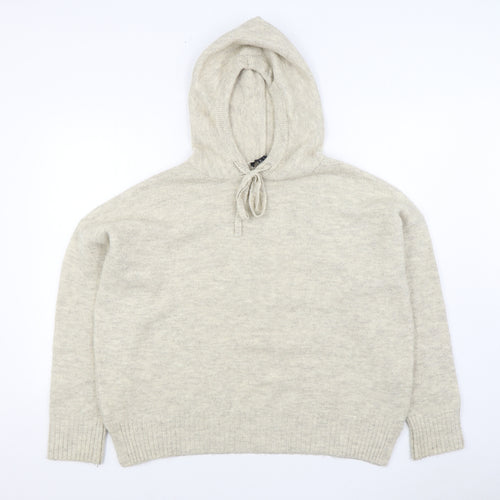 New Look Womens Beige Acrylic Pullover Hoodie Size L Pullover
