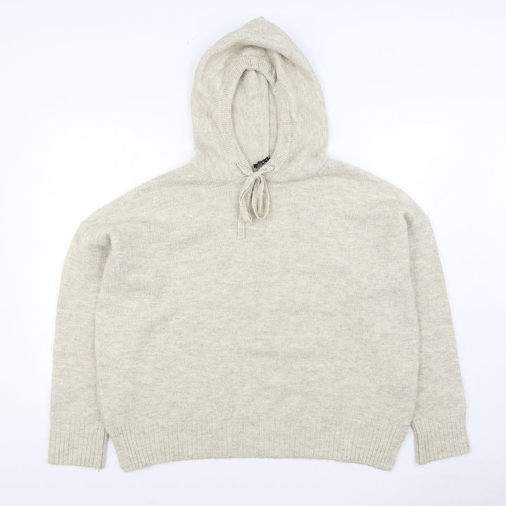 New Look Womens Beige Acrylic Pullover Hoodie Size L Pullover