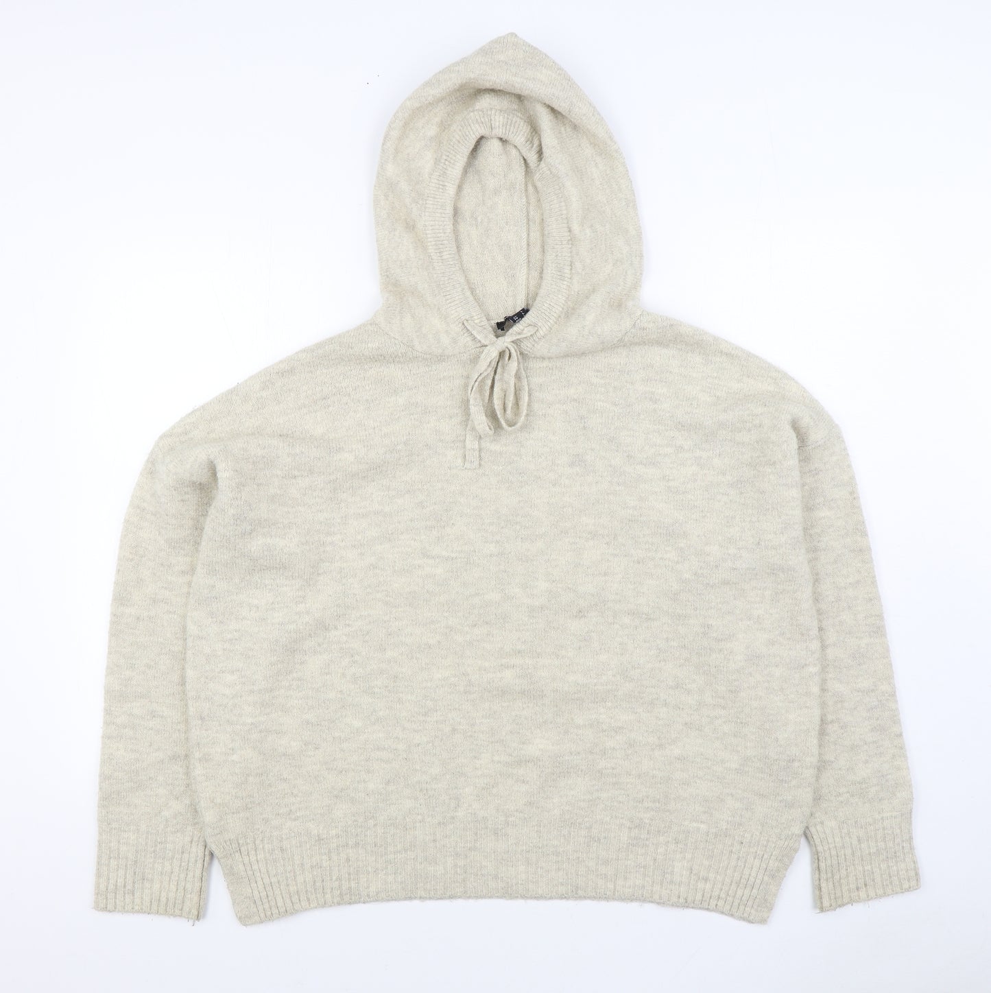 New Look Womens Beige Acrylic Pullover Hoodie Size L Pullover
