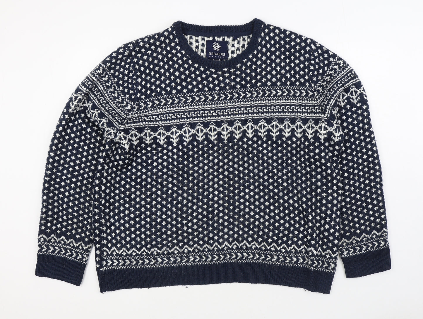 Threadbare Mens Blue Round Neck Fair Isle Acrylic Pullover Jumper Size 2XL - Christmas Jumper
