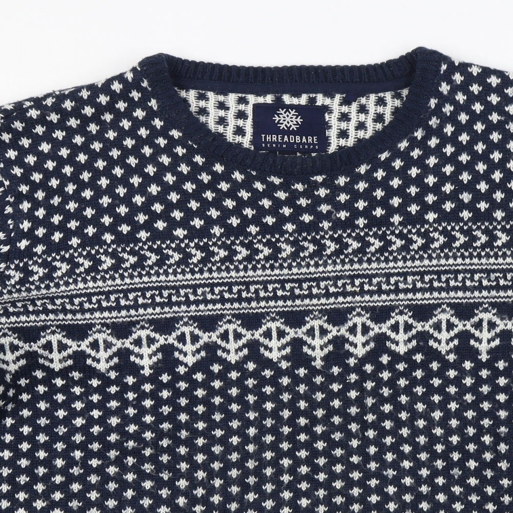Threadbare Mens Blue Round Neck Fair Isle Acrylic Pullover Jumper Size 2XL - Christmas Jumper
