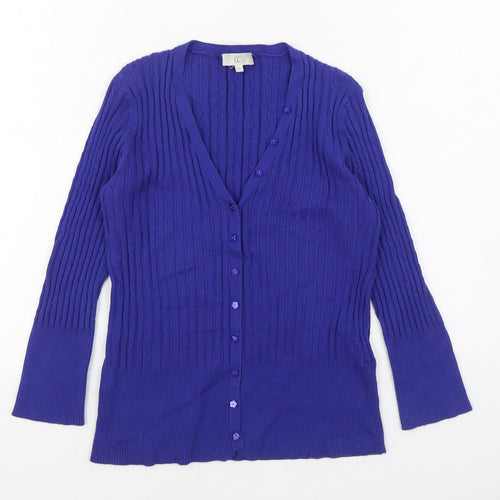 CC Womens Blue V-Neck Cotton Cardigan Jumper Size S
