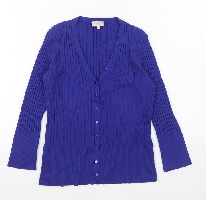 CC Womens Blue V-Neck Cotton Cardigan Jumper Size S
