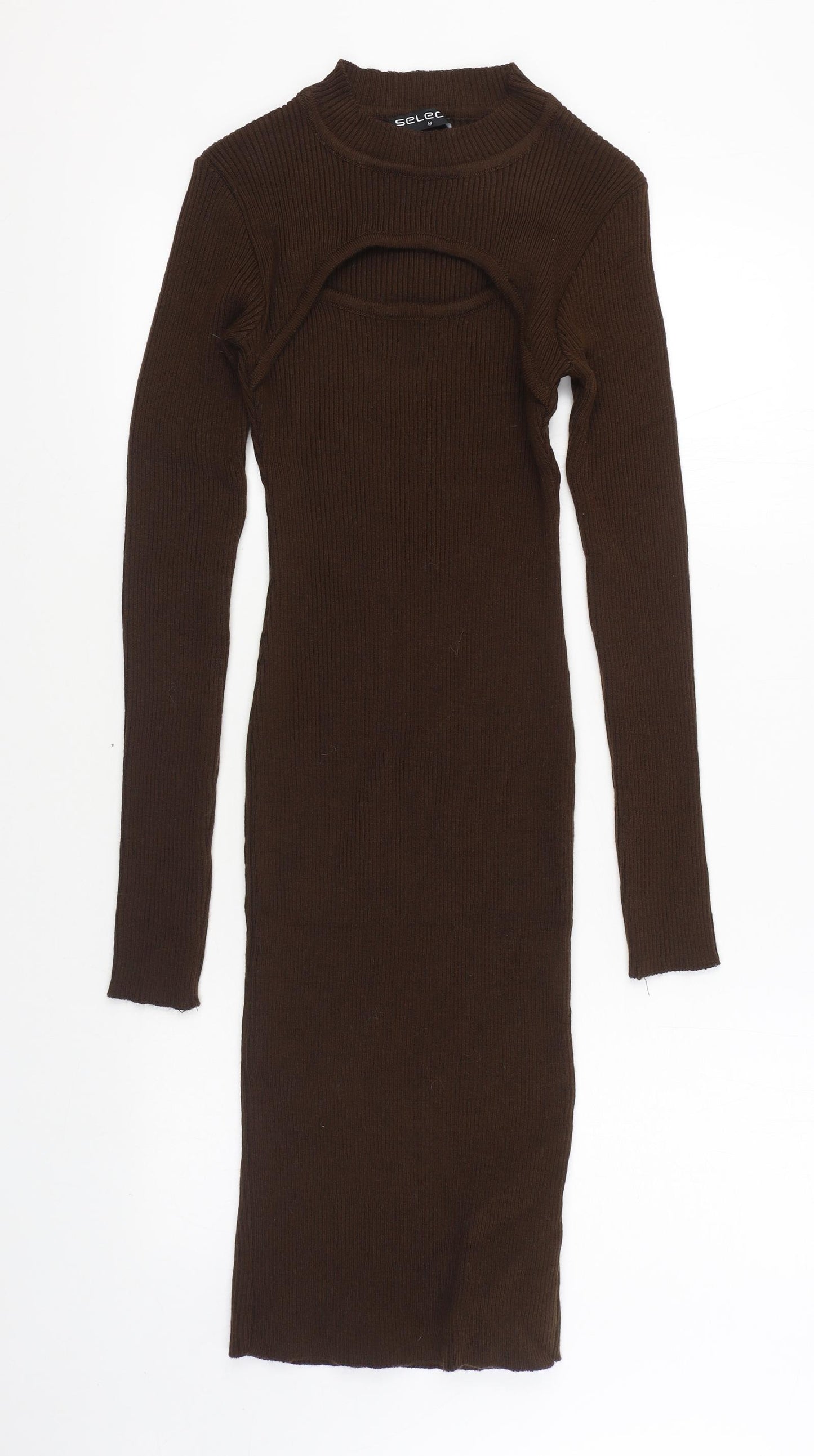 Select Womens Brown Acrylic Jumper Dress Size M High Neck Pullover