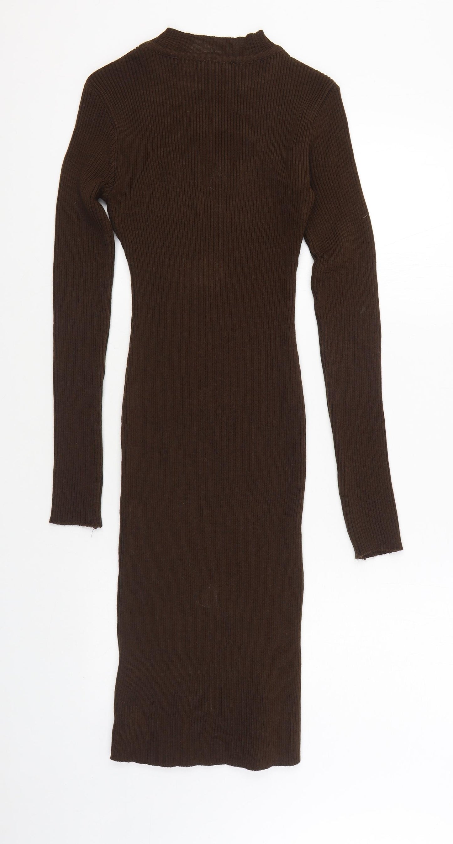 Select Womens Brown Acrylic Jumper Dress Size M High Neck Pullover