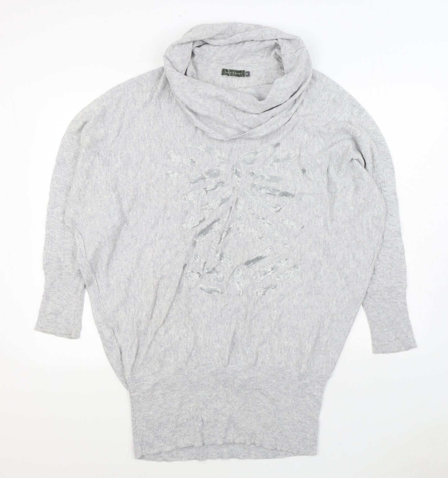 LOVE ME TENDER Womens Grey Cowl Neck Cotton Pullover Jumper Size 18